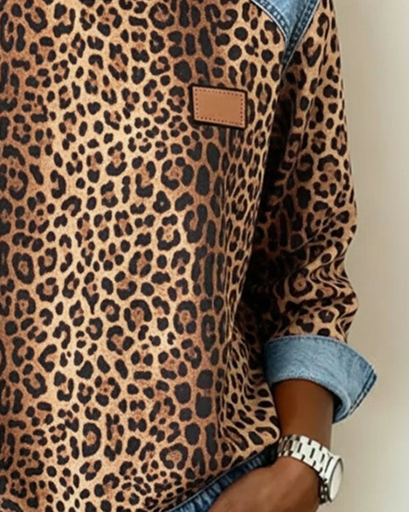 Sara™ | Sweatshirts en patchwork de denim léopard