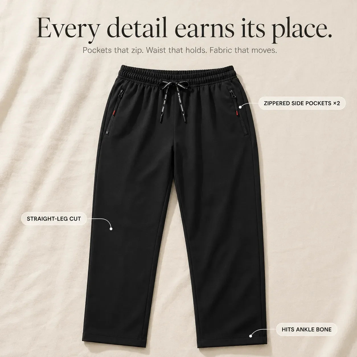 Pantalon Femme Aerelle – Léger, Taille Haute, Poches Zippées