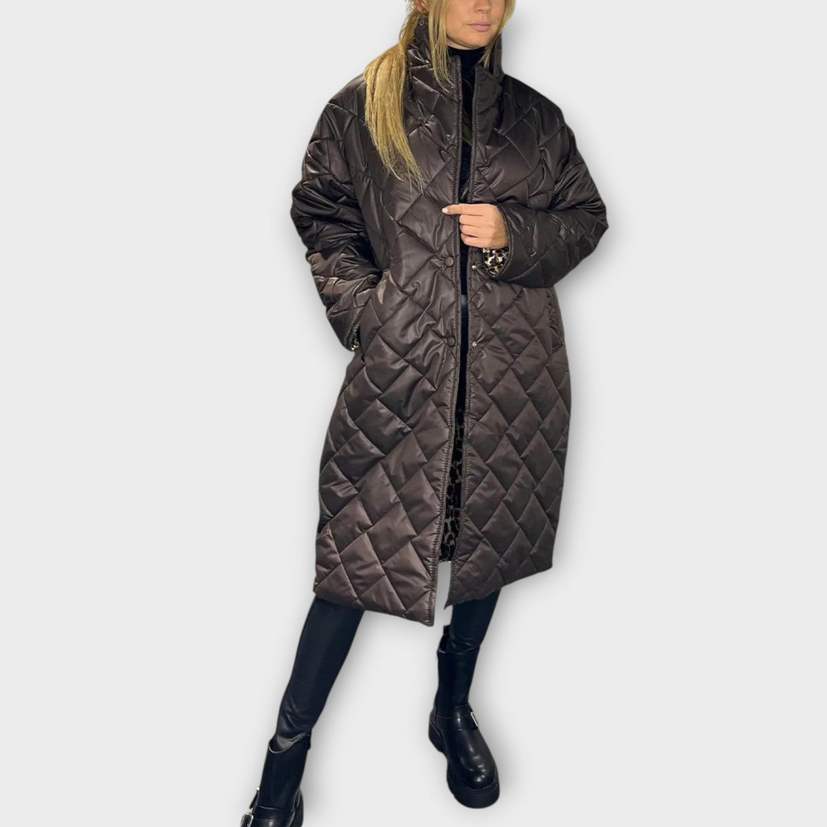 Veste Matelassée Réversible avec Doublure Léopard