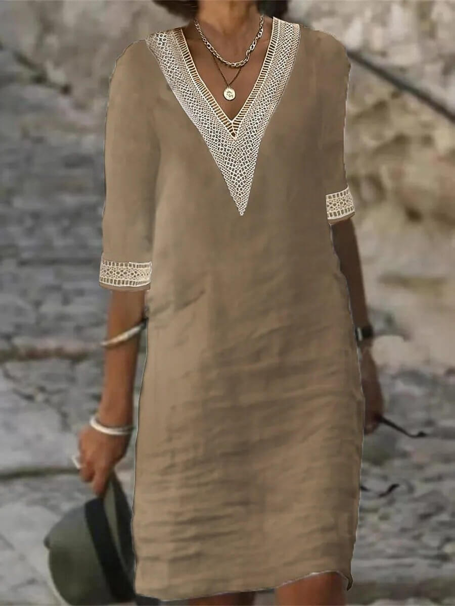 Arianne - Robe en Coton au Crochet Élégante avec Décolleté en V