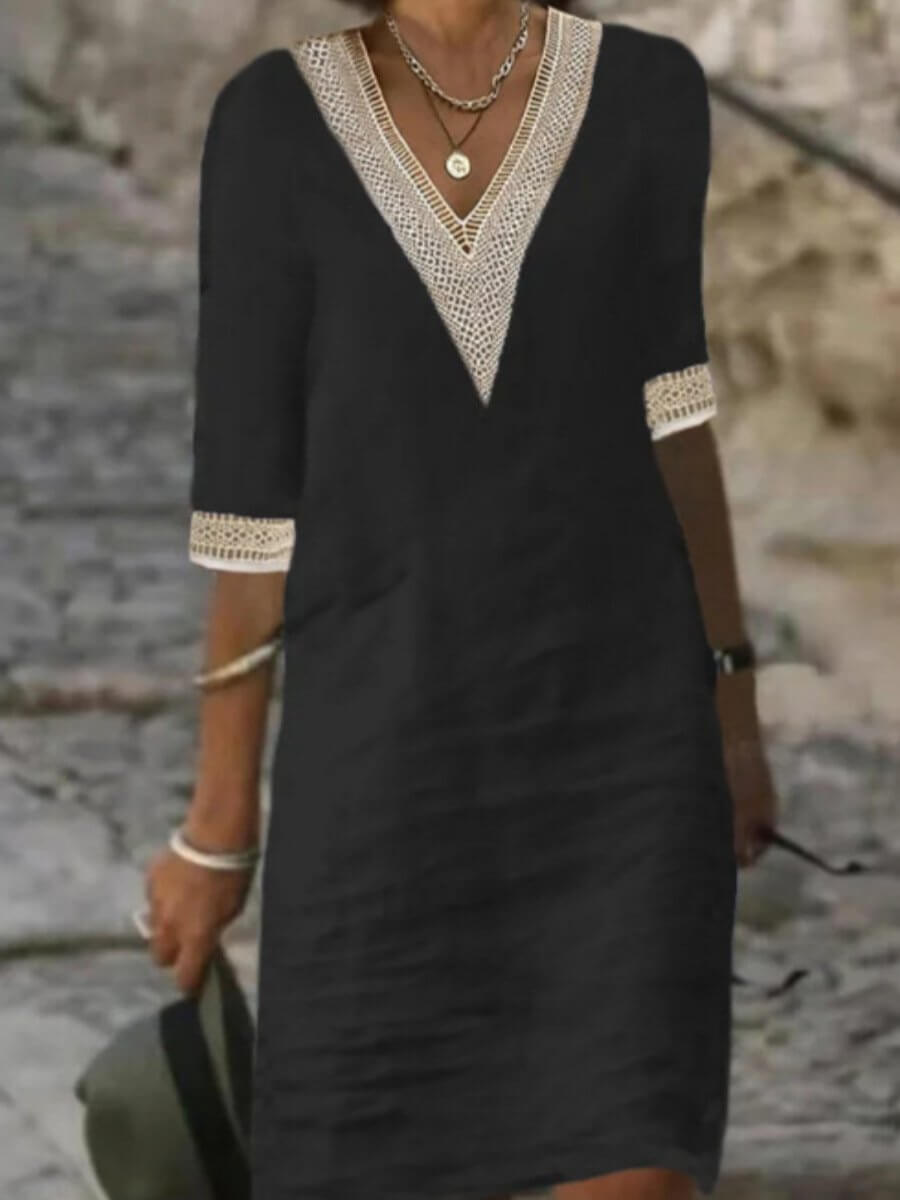 Arianne - Robe en Coton au Crochet Élégante avec Décolleté en V