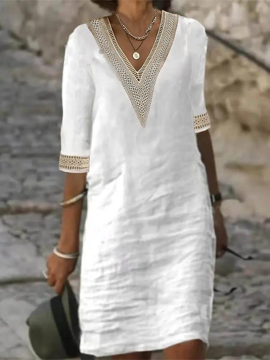 Arianne - Robe en Coton au Crochet Élégante avec Décolleté en V