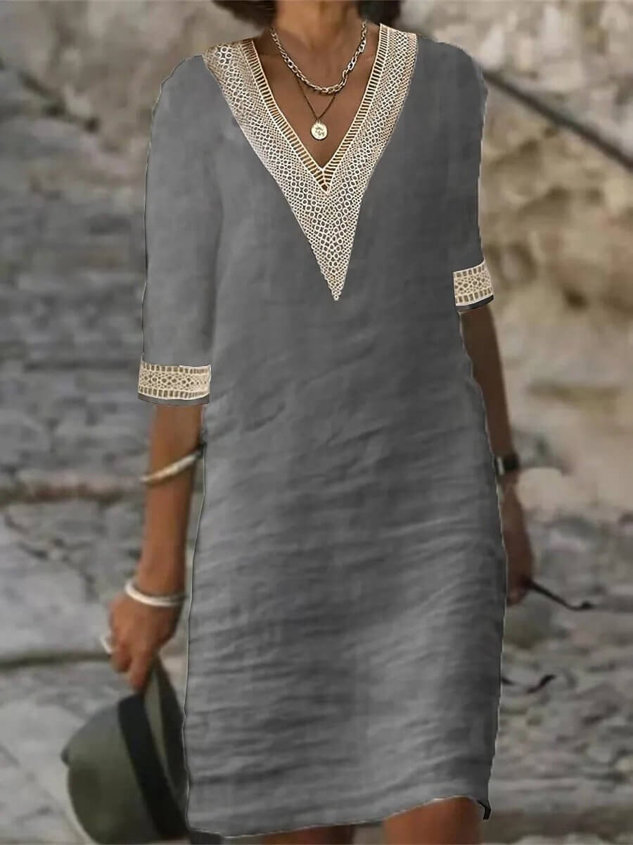 Arianne - Robe en Coton au Crochet Élégante avec Décolleté en V