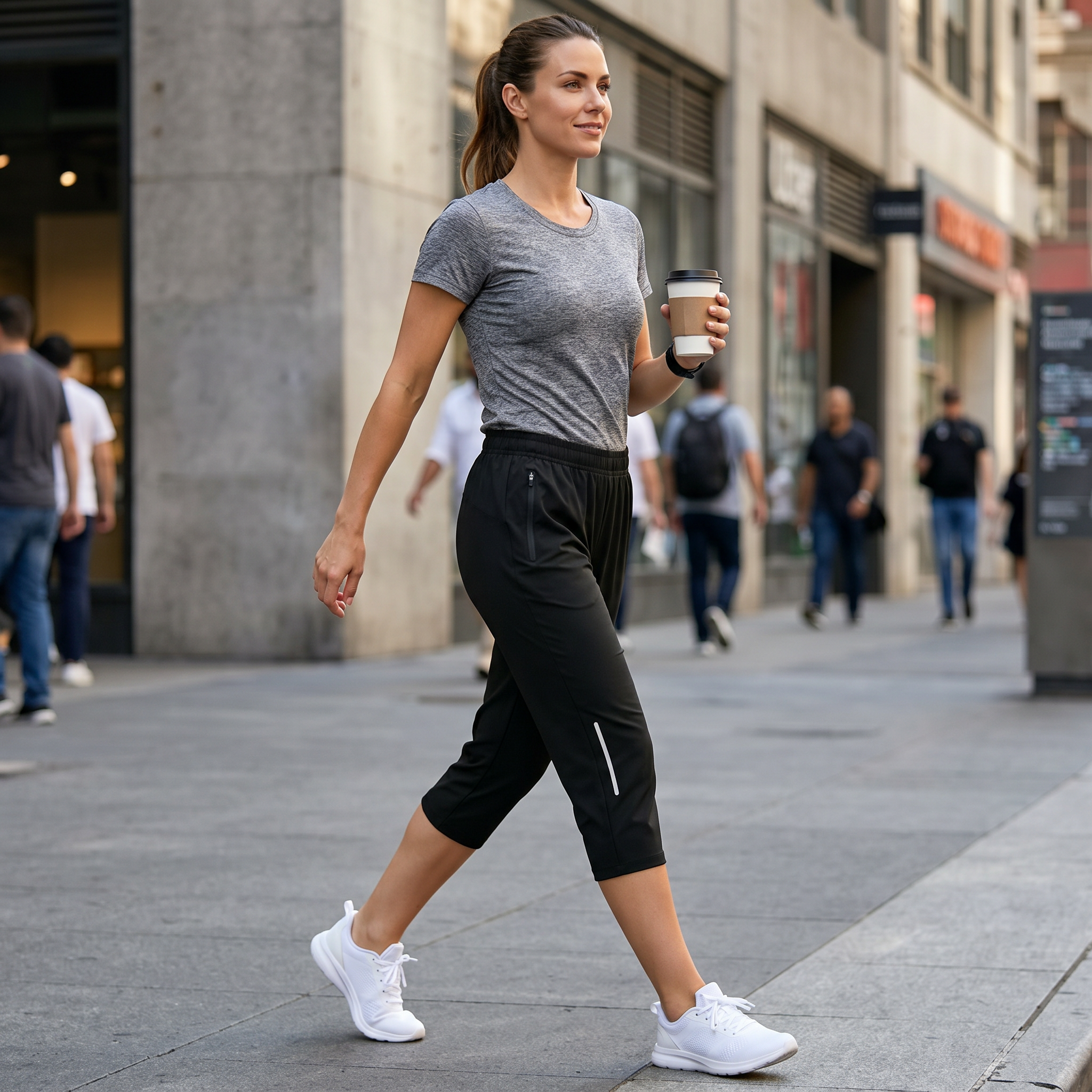 Pantalon Capri Femme Movella – Stretch, Poches Zippées