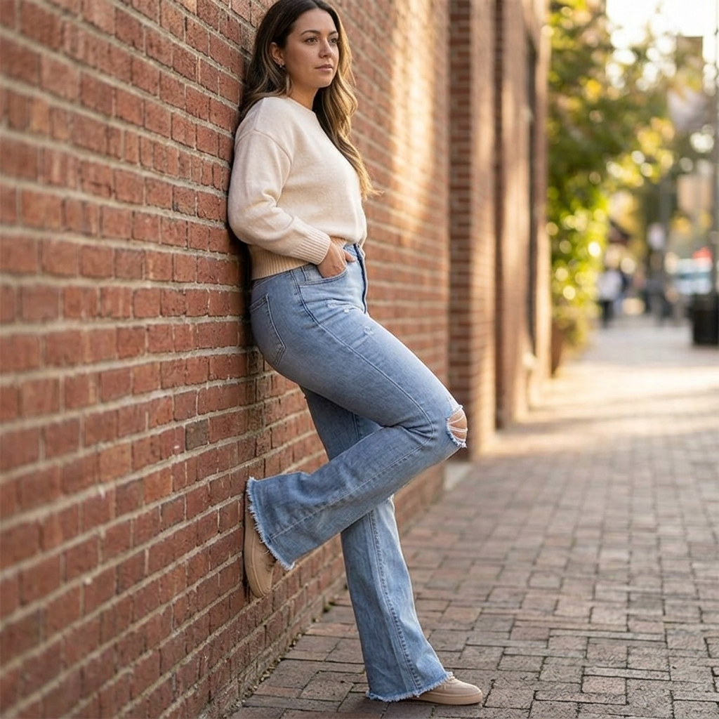 Jean Évasé Femme Denara – Déchiré, Taille Haute