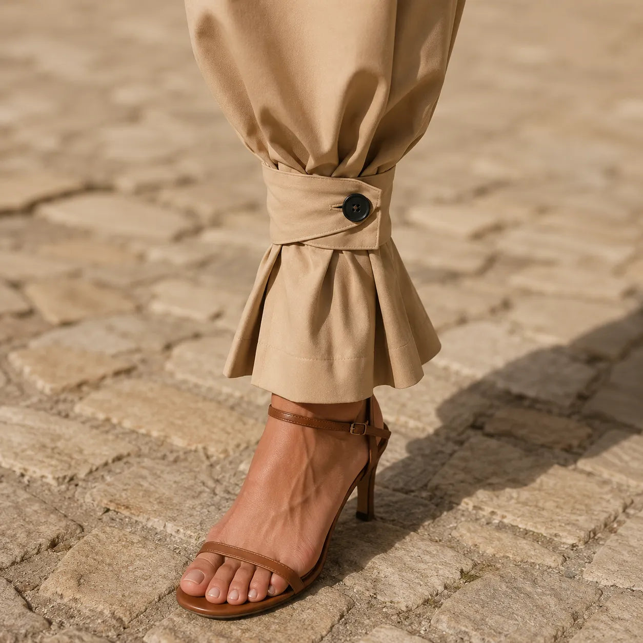 Pantalon Large Femme Marlow – Plissé, Poignets Nœud
