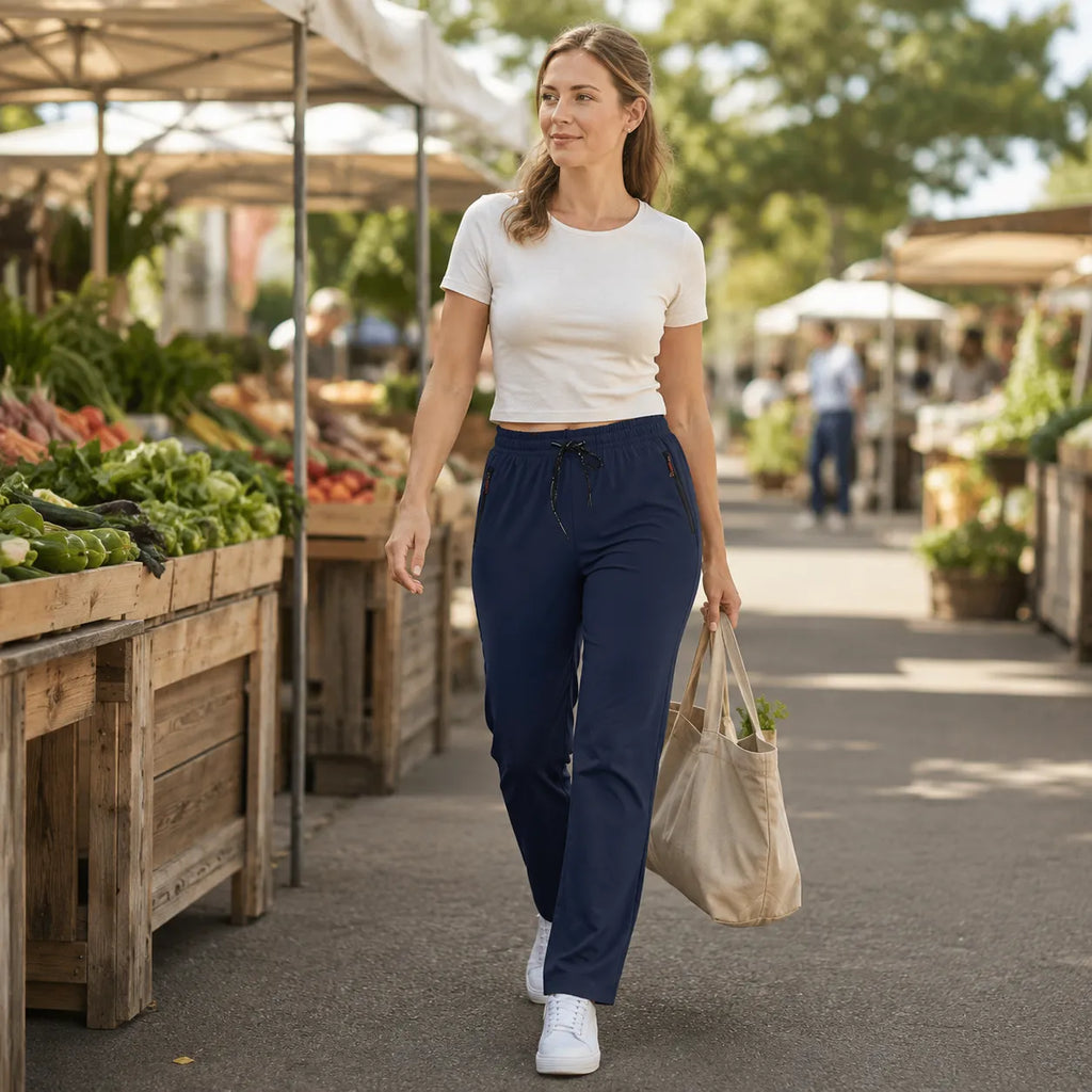Pantalon Femme Aerelle – Léger, Taille Haute, Poches Zippées