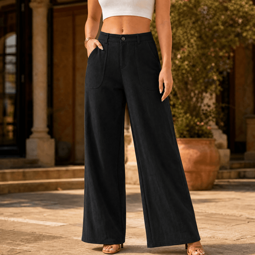 Pantalon Palazzo Femme Loriva – Taille Haute, Jambes Amples