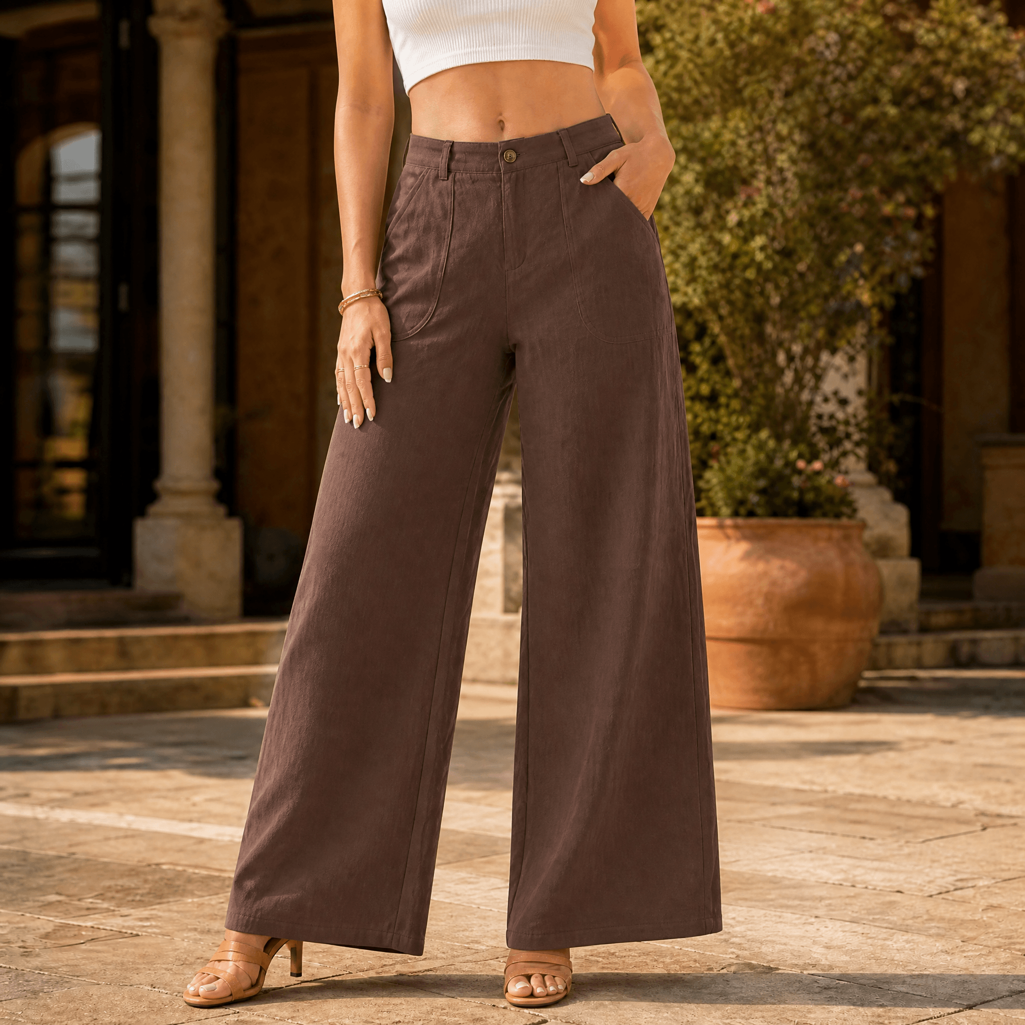 Pantalon Palazzo Femme Loriva – Taille Haute, Jambes Amples