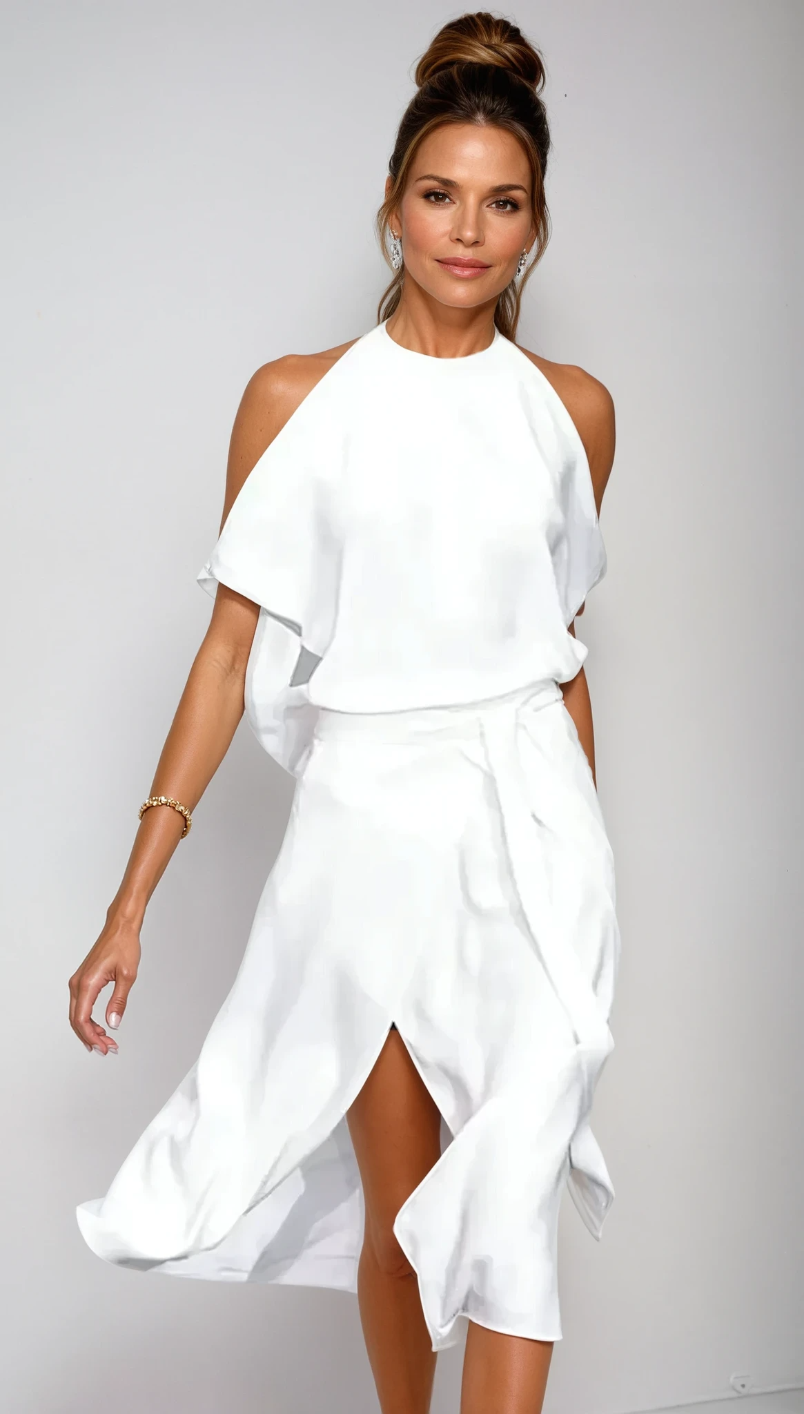 Celestine – Robe Midi Épaules Dégagées avec Ourlet Asymétrique