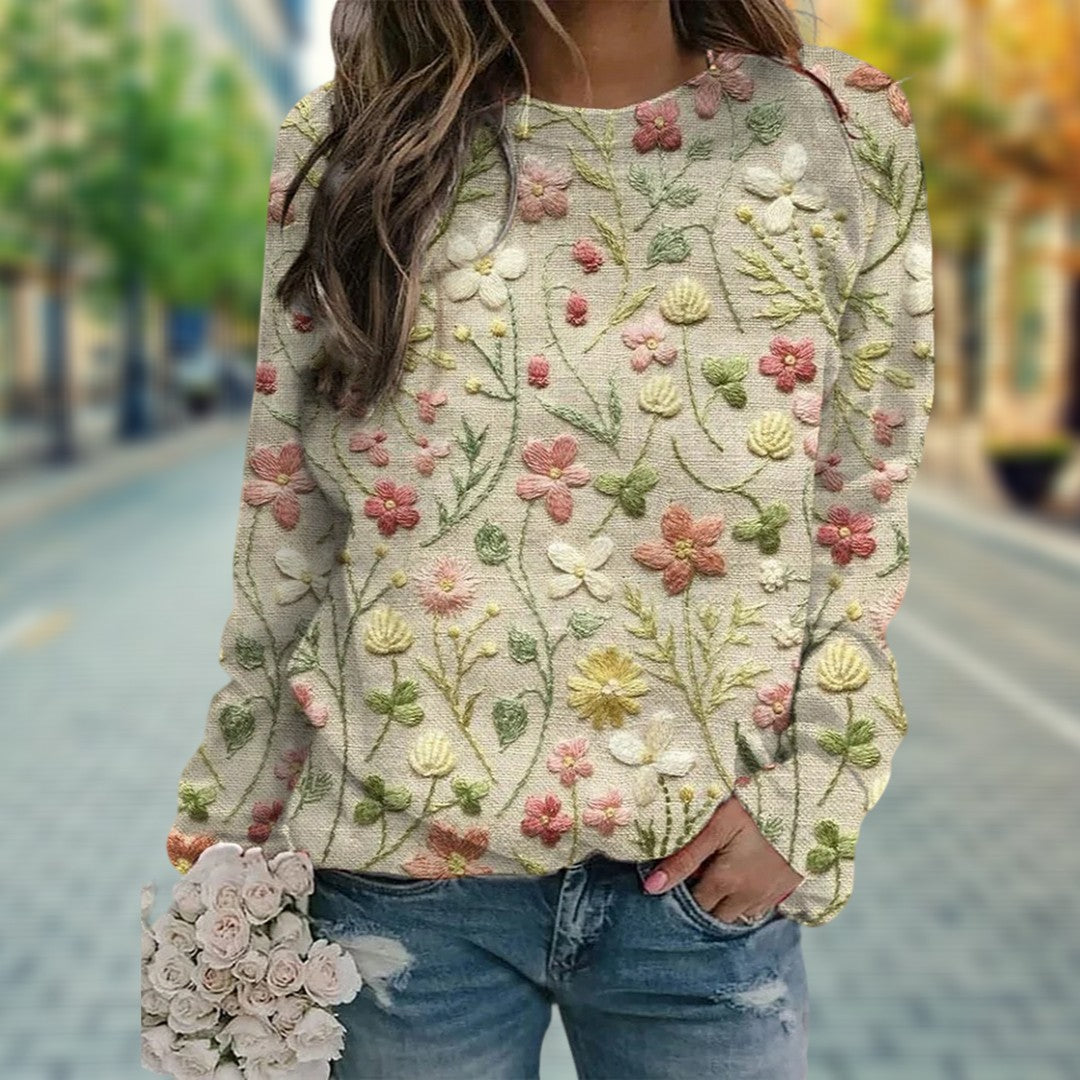 Magriet | Pull avec des fleurs brodées pour femmes