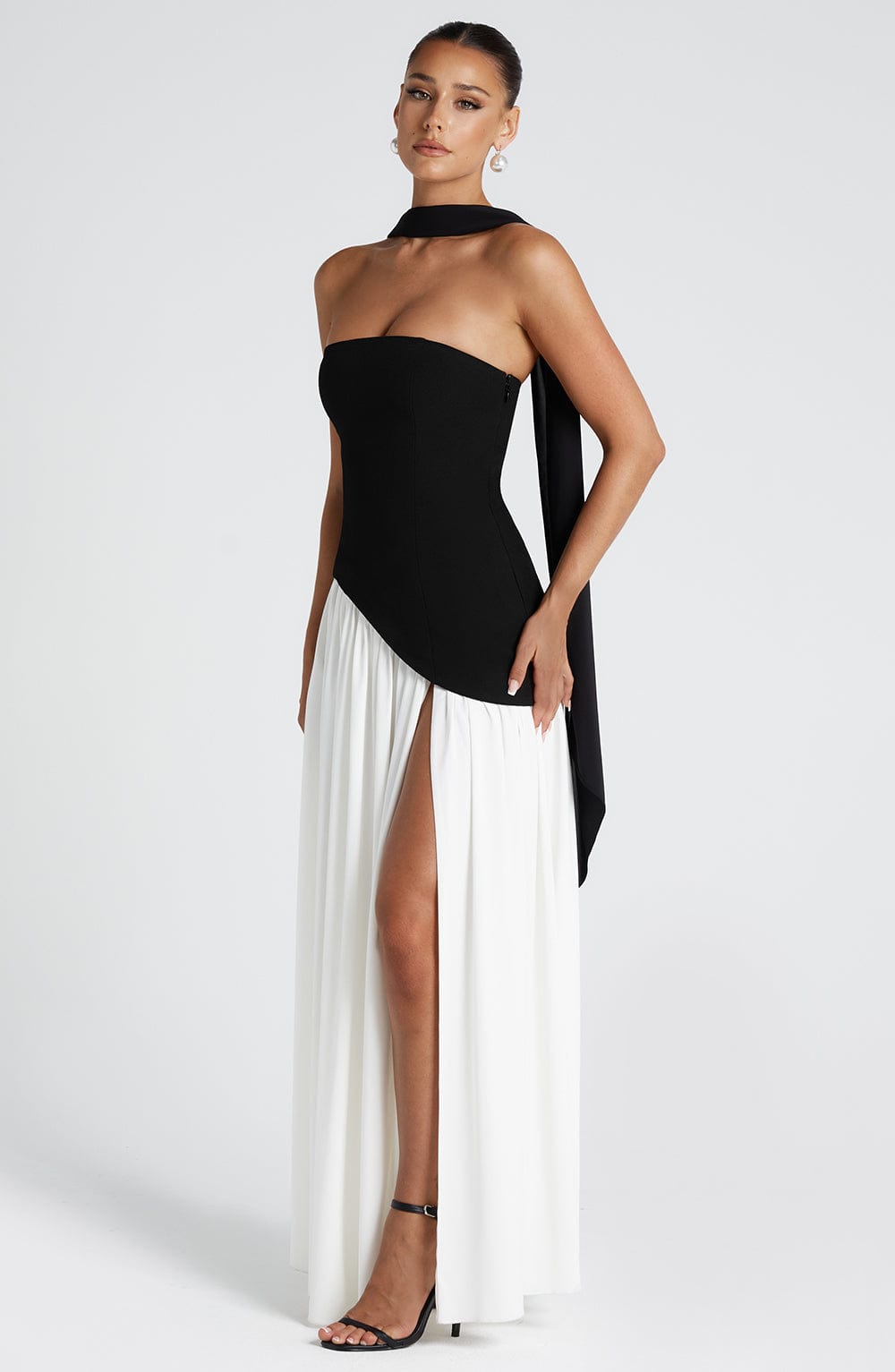 Robe Maxi Sans Bretelles pour Femme avec Fente Haute et Taille Asymétrique