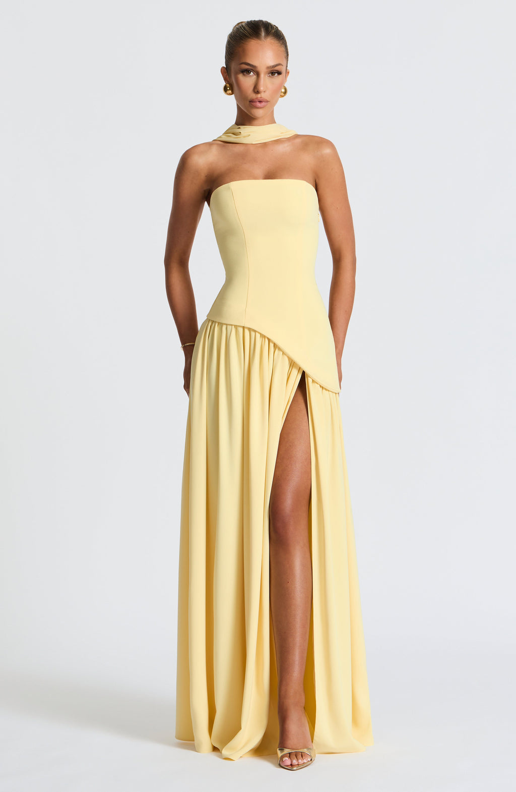 Robe Maxi Sans Bretelles pour Femme avec Fente Haute et Taille Asymétrique