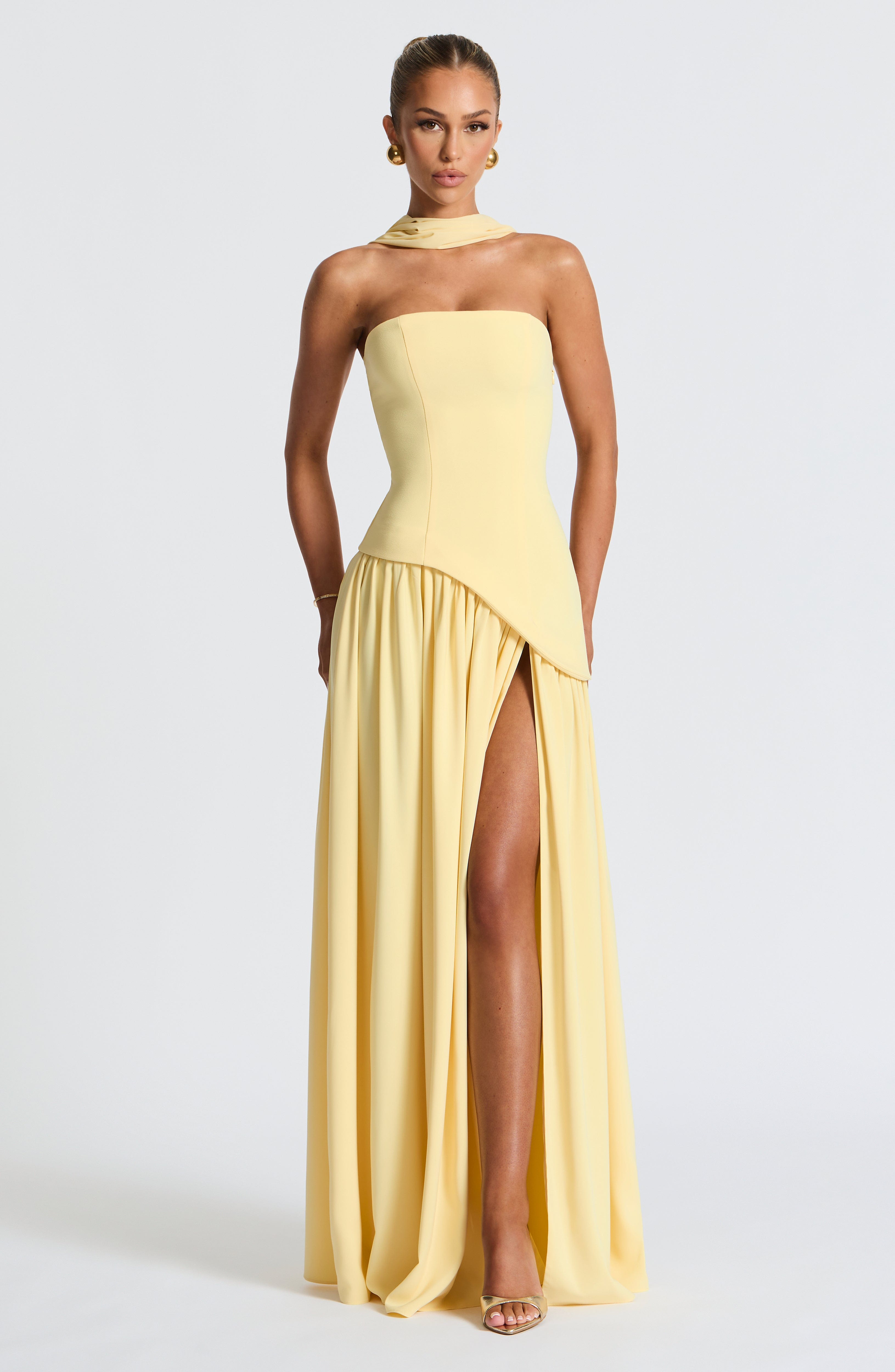 Robe Maxi Sans Bretelles pour Femme avec Fente Haute et Taille Asymétrique