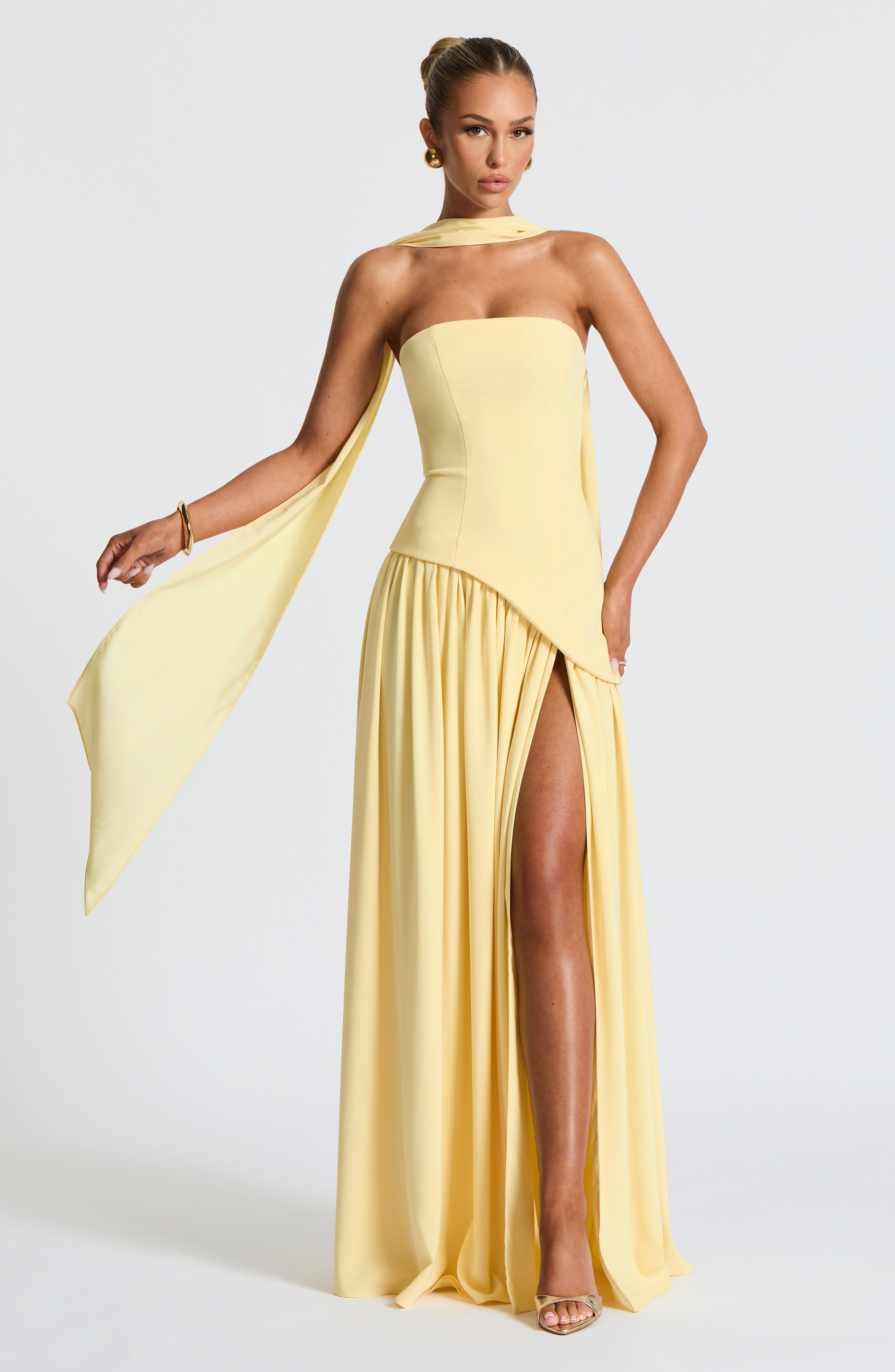 Robe Maxi Sans Bretelles pour Femme avec Fente Haute et Taille Asymétrique