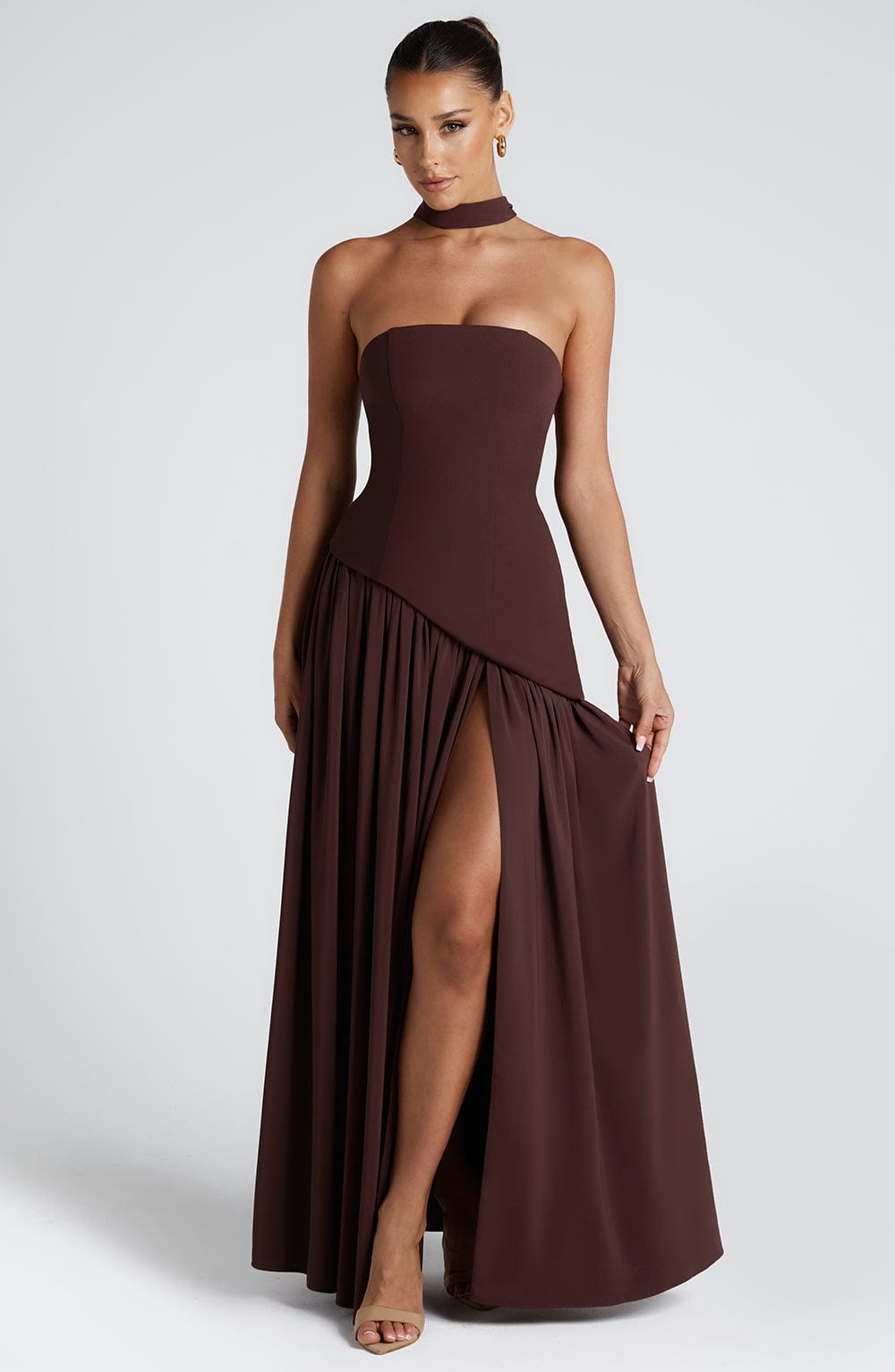 Robe Maxi Sans Bretelles pour Femme avec Fente Haute et Taille Asymétrique