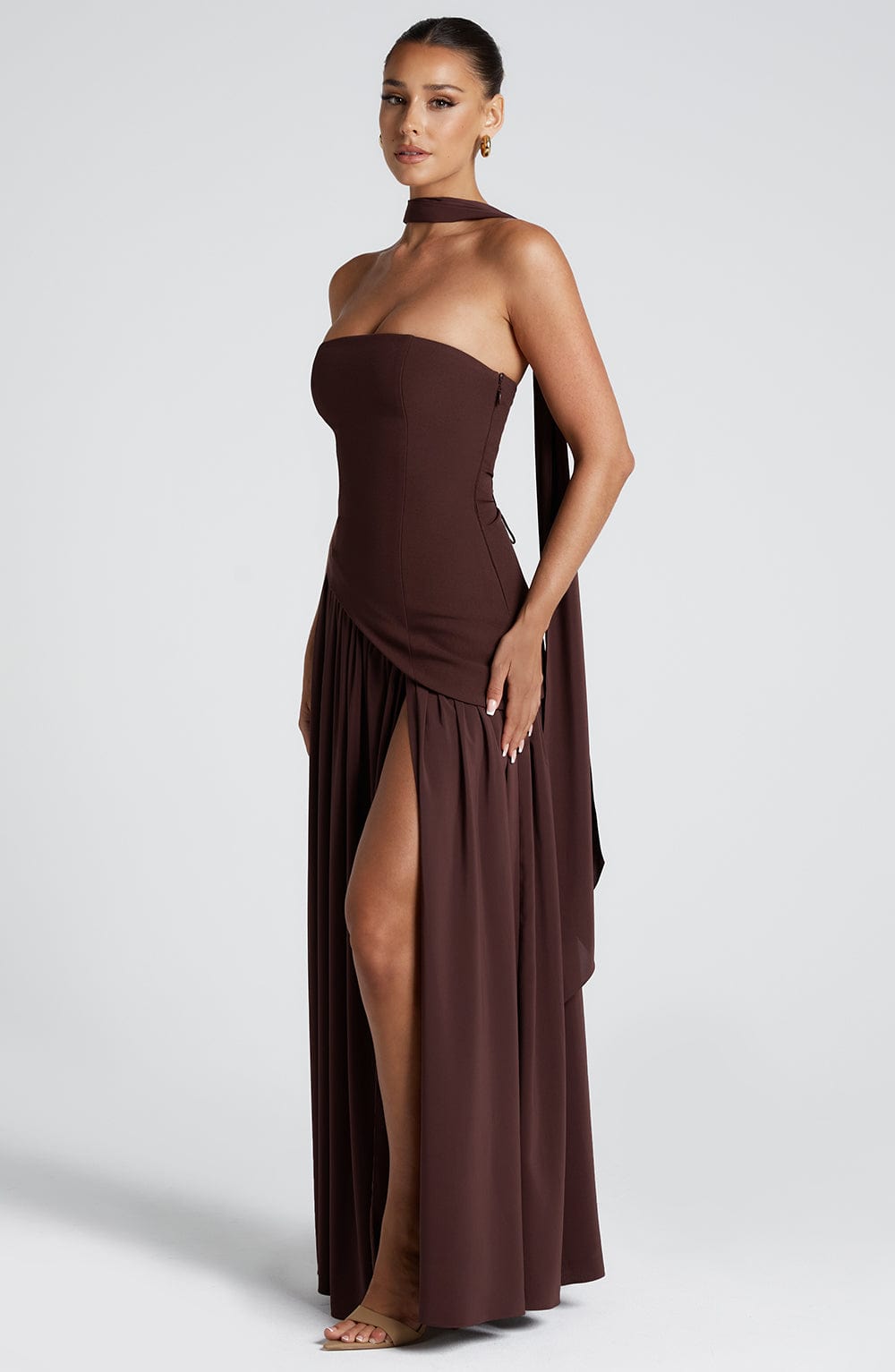 Robe Maxi Sans Bretelles pour Femme avec Fente Haute et Taille Asymétrique