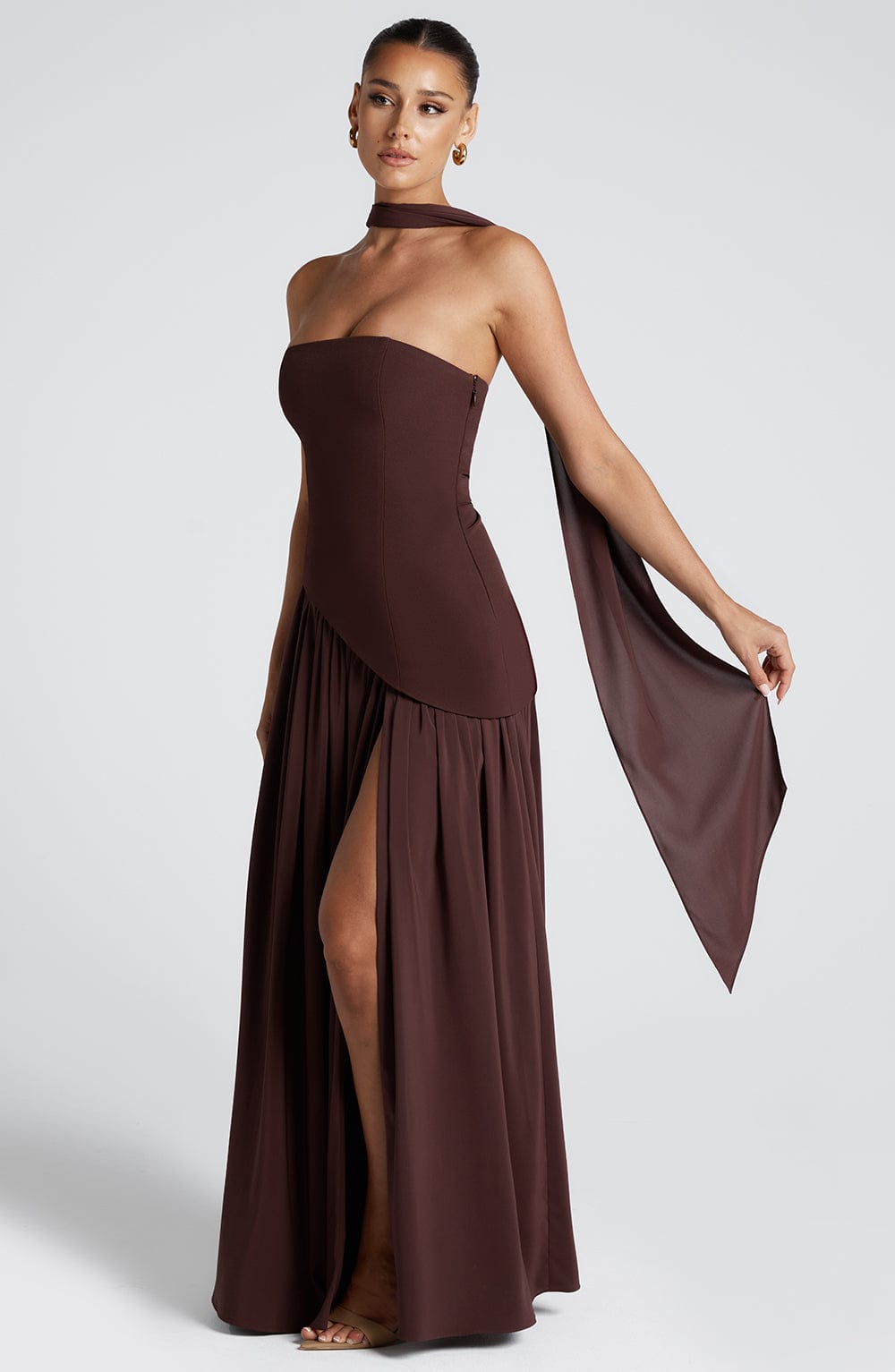 Robe Maxi Sans Bretelles pour Femme avec Fente Haute et Taille Asymétrique