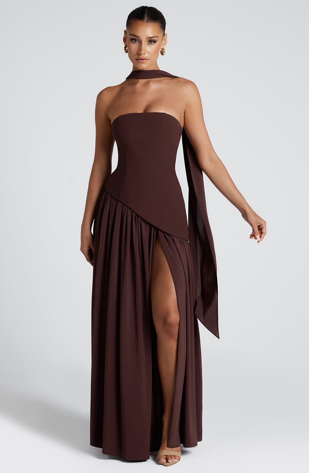 Robe Maxi Sans Bretelles pour Femme avec Fente Haute et Taille Asymétrique