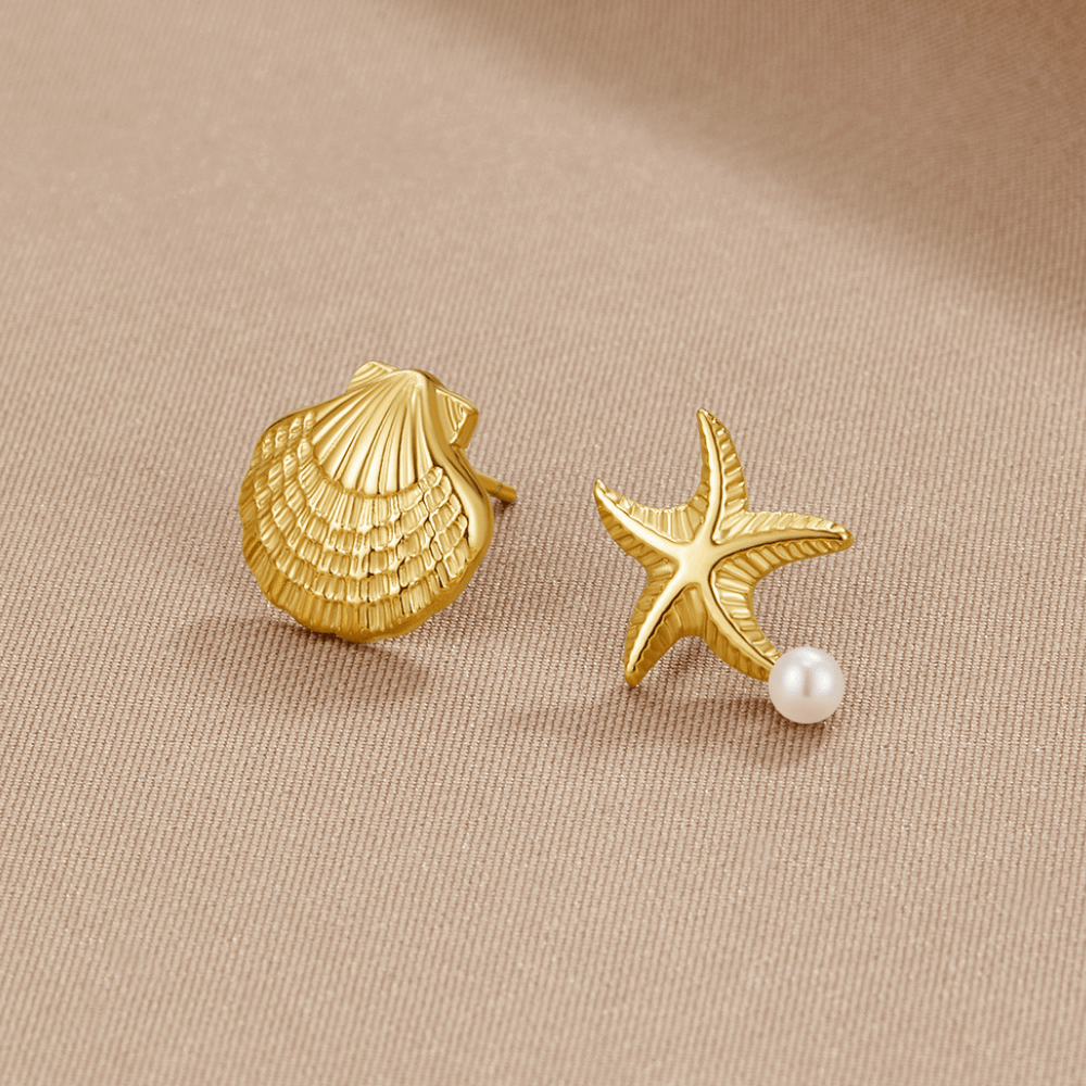 Boucles d'oreilles Madeleine Coquillage et Étoile de mer en or