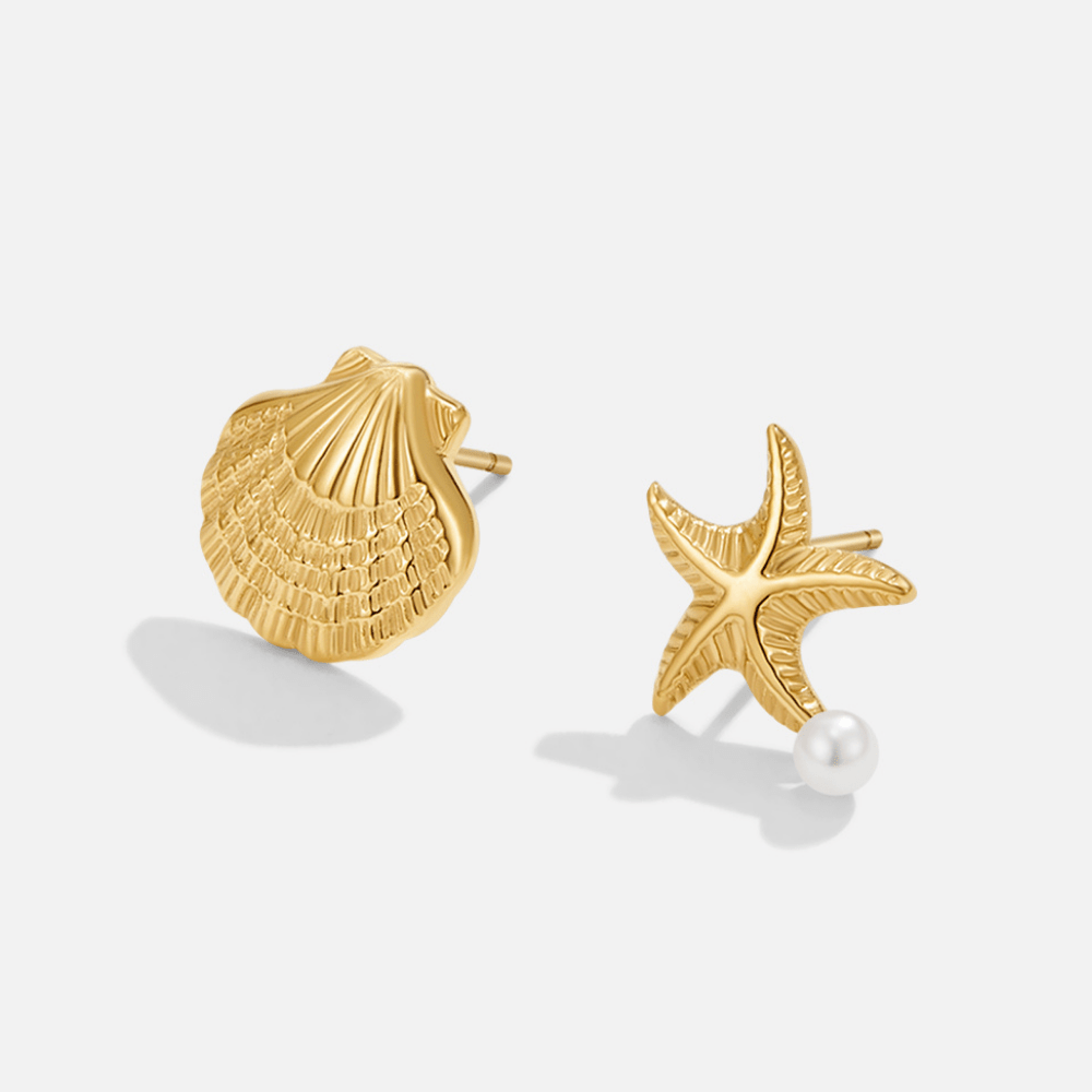 Boucles d'oreilles Madeleine Coquillage et Étoile de mer en or