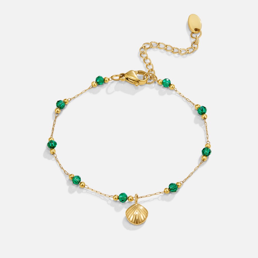 Bracelet coquillage doré et perles vertes