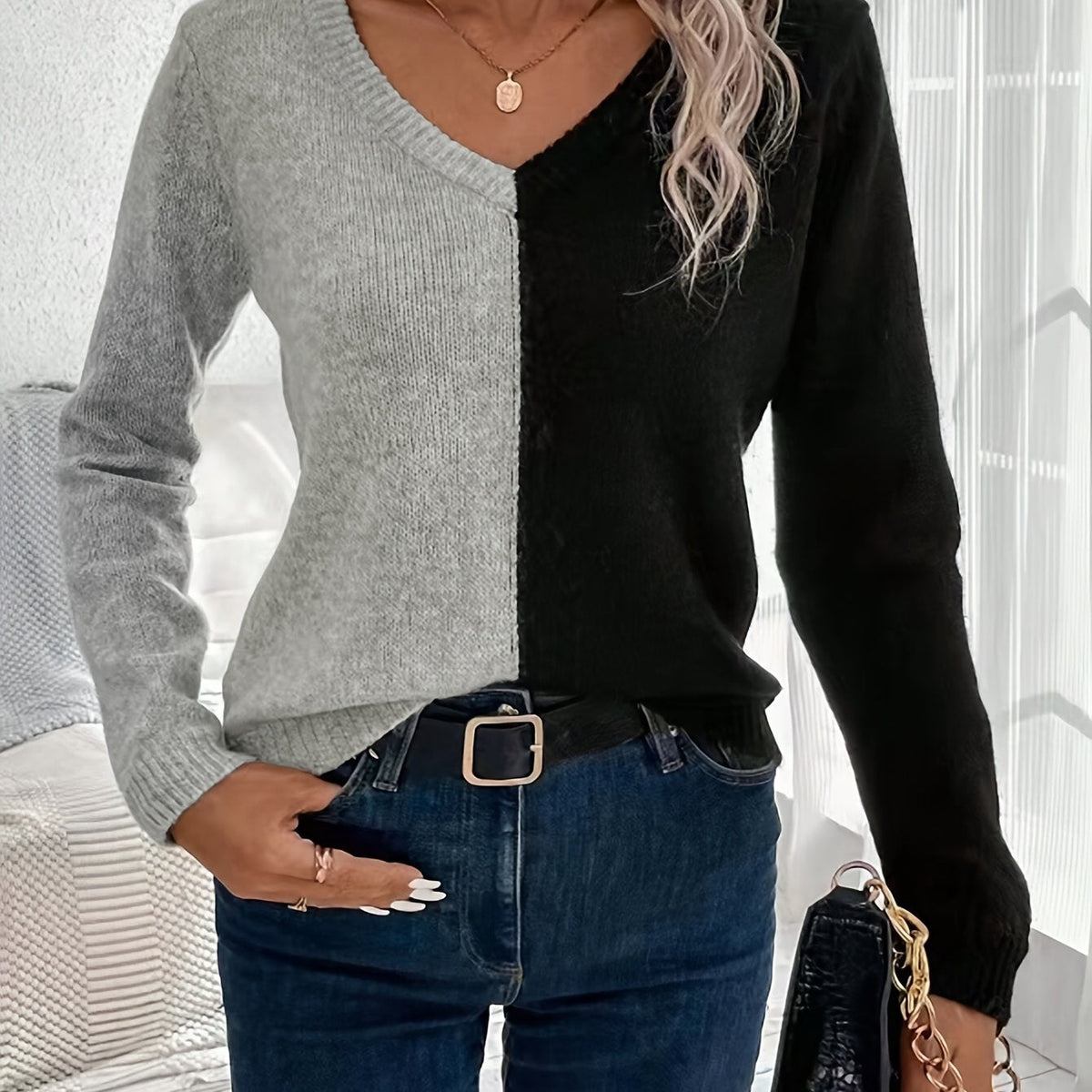 Noa | Pull élégant à col en V avec manches longues