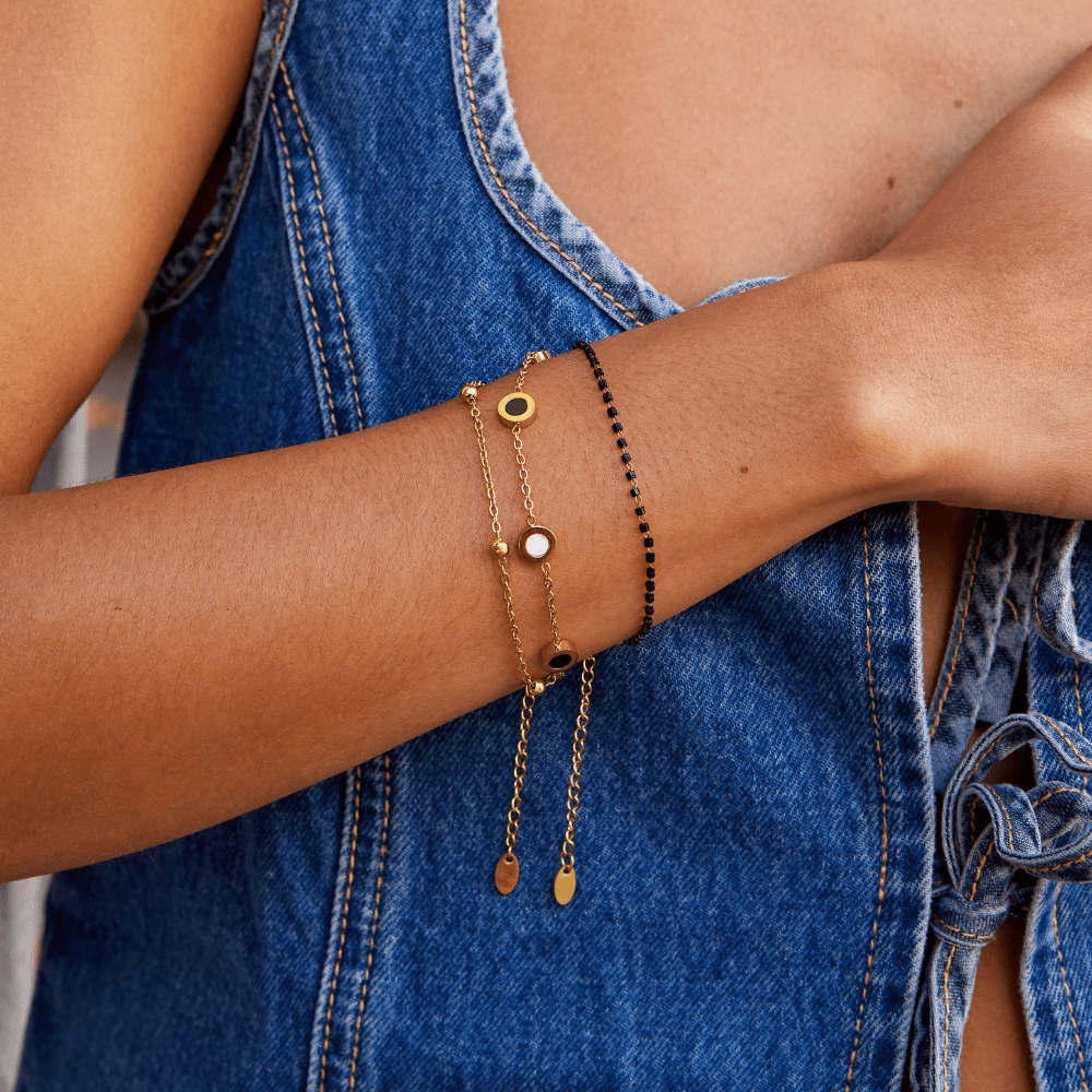 Bracelet Onyx et Pierre Blanche