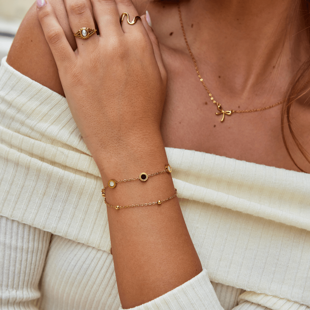 Bracelet Onyx et Pierre Blanche