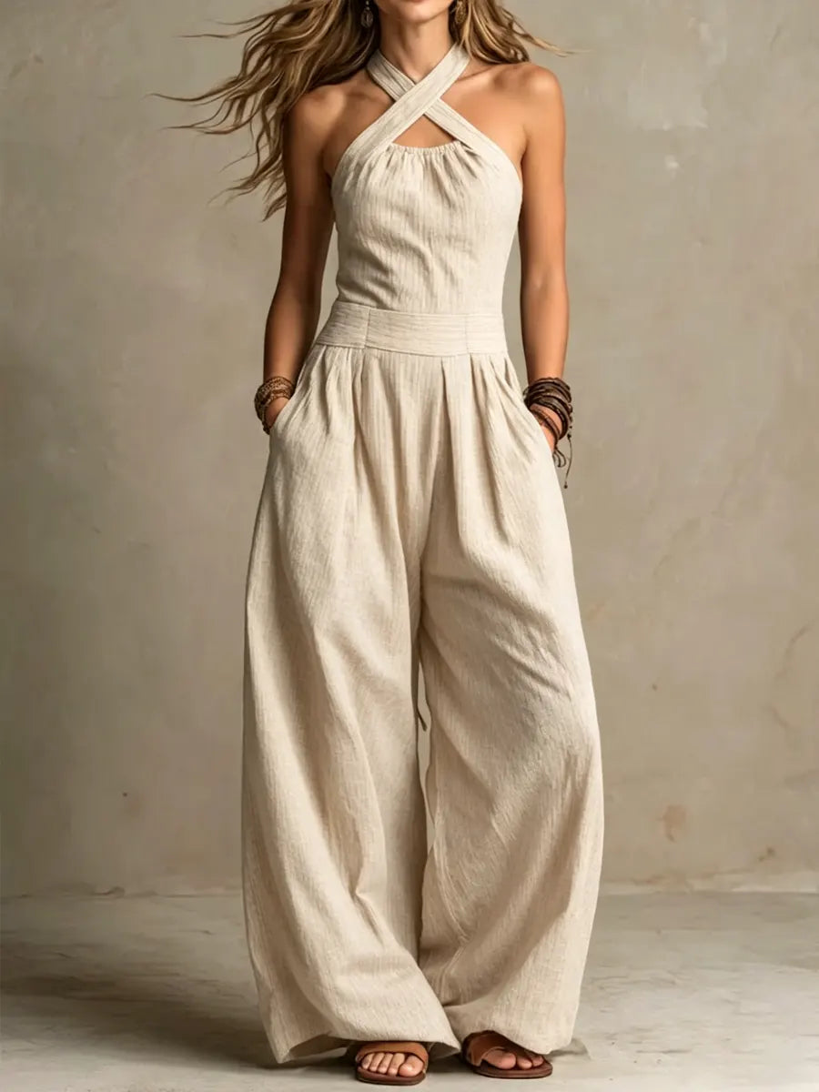 Fiorenzae - Combinaison femme fluide col croisé jambes larges élégantes