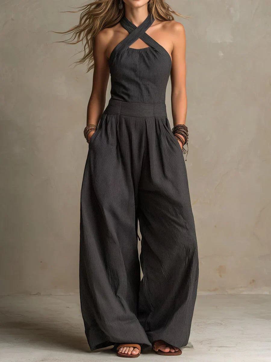 Fiorenzae - Combinaison femme fluide col croisé jambes larges élégantes