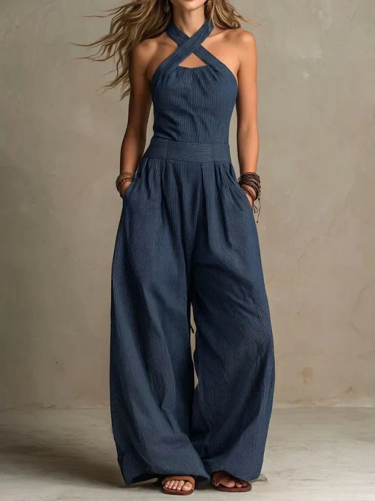 Fiorenzae - Combinaison femme fluide col croisé jambes larges élégantes
