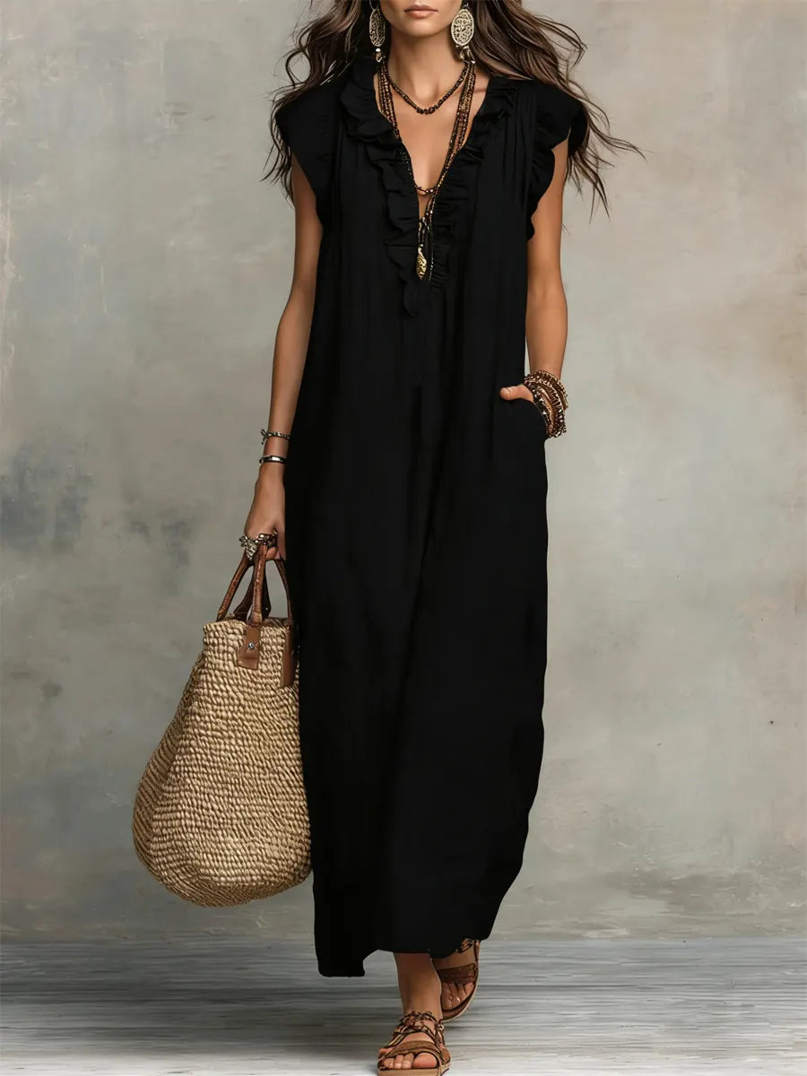 Robe Femme Longue Bohème Lin Coton Coupe Fluide Élégante