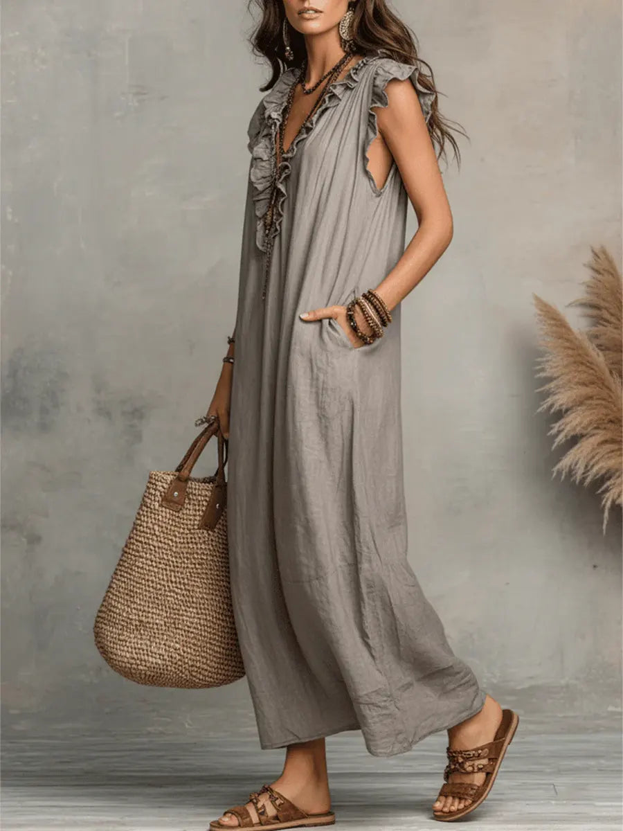 Robe Femme Longue Bohème Lin Coton Coupe Fluide Élégante