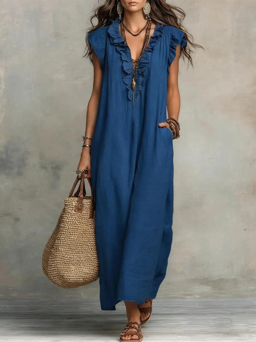 Robe Femme Longue Bohème Lin Coton Coupe Fluide Élégante