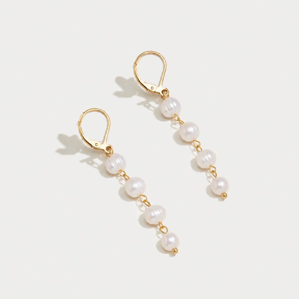 Boucles d'oreilles en perles d'eau douce dorées