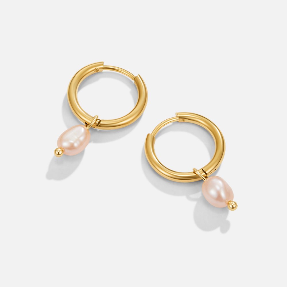 Boucles d'oreilles créoles Bella avec perles d'eau douce roses