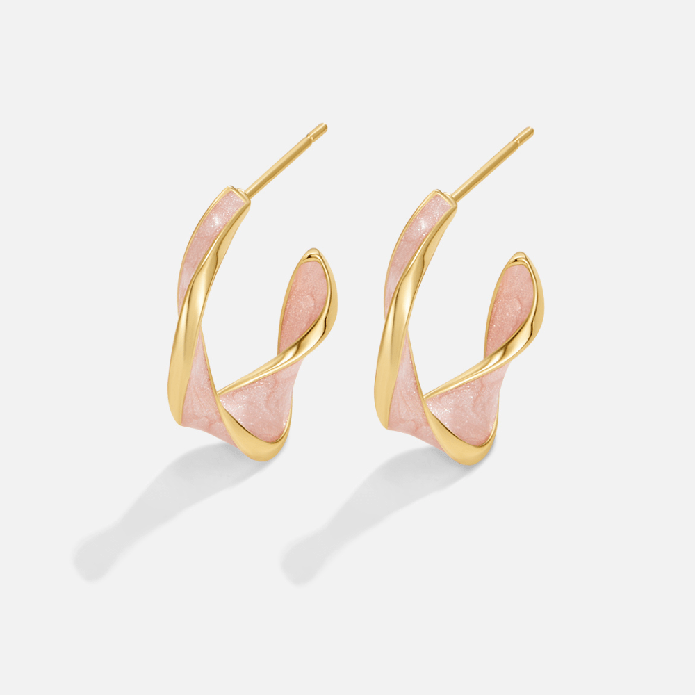 Boucles d'oreilles créoles torsadées Perle Rose