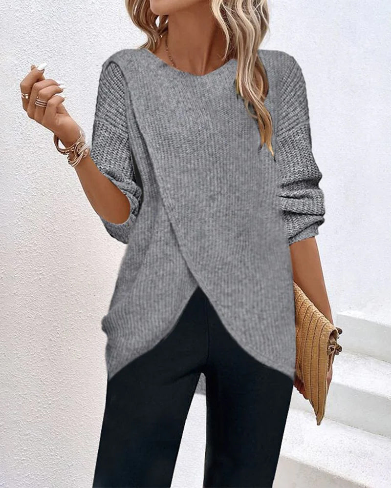 Sandra | Pull uni à col rond et fente