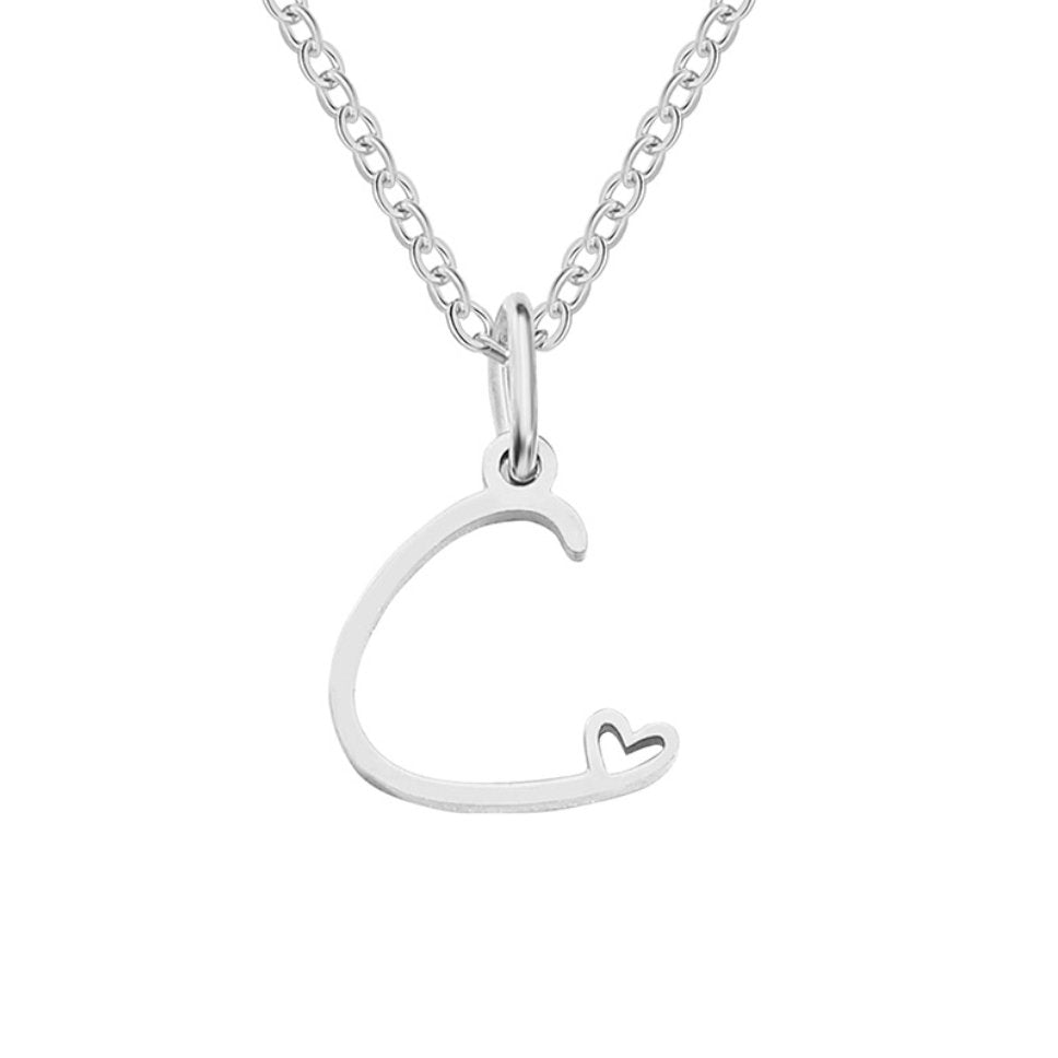 Collier Cœur Lettre Argent