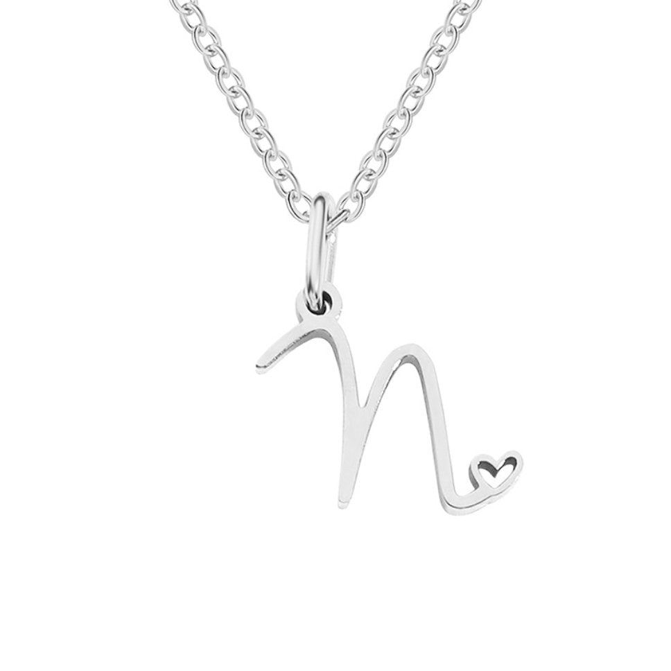 Collier Cœur Lettre Argent