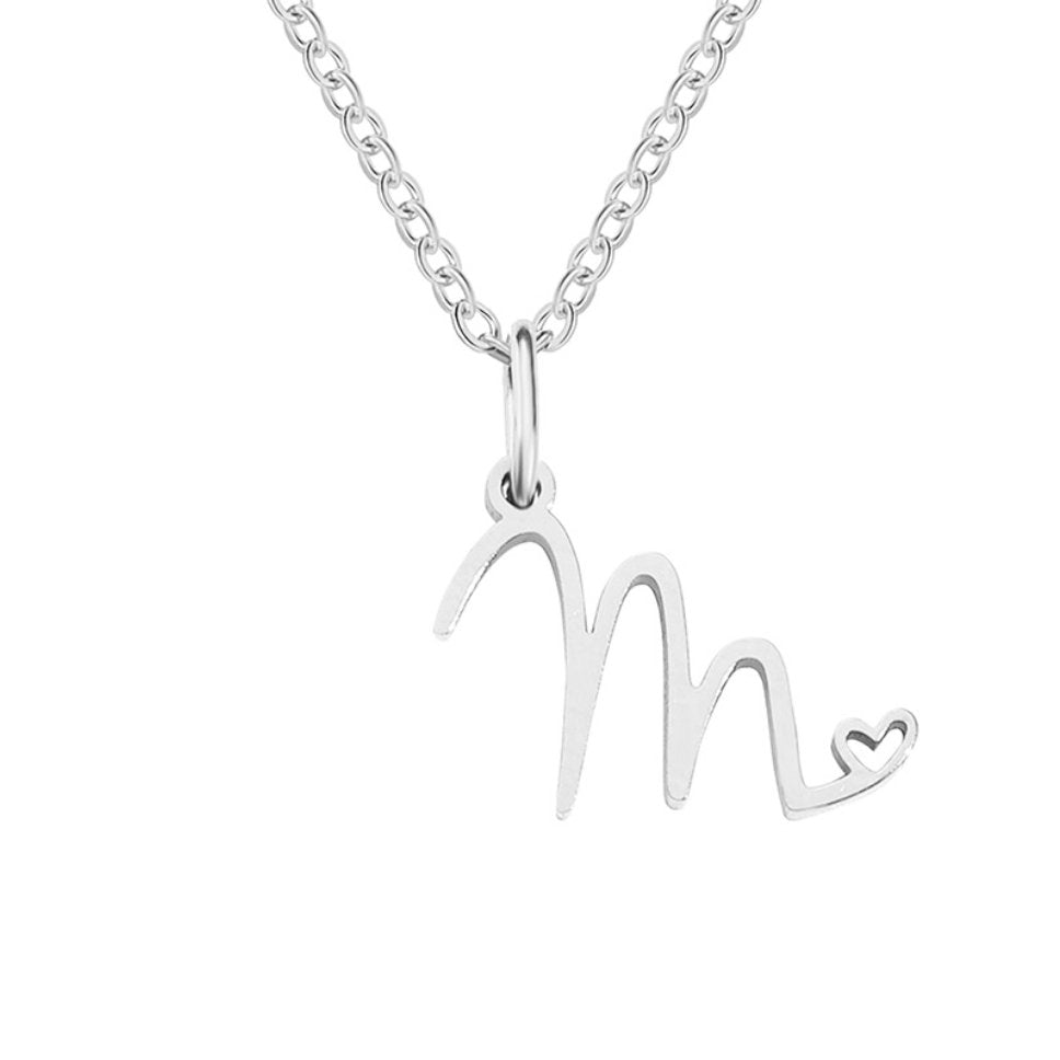 Collier Cœur Lettre Argent