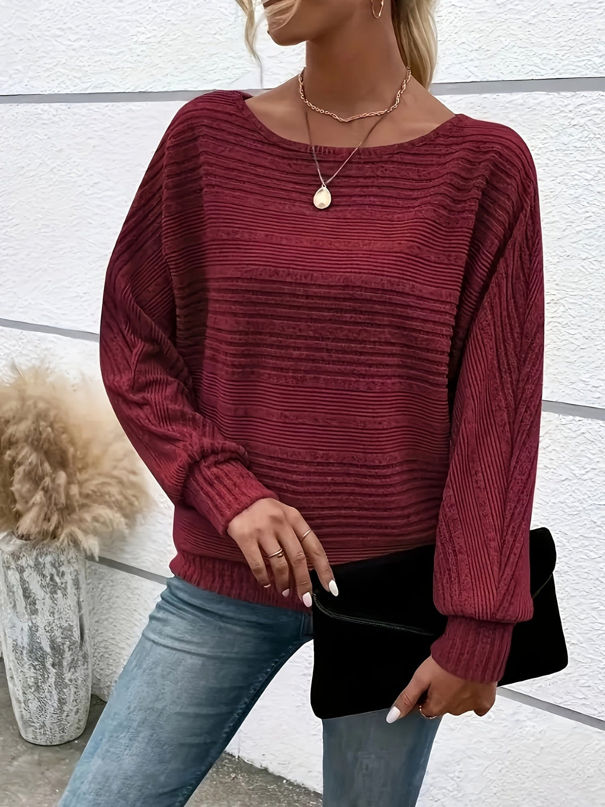 Sophie | Pull décontracté uni à col rond et manches larges
