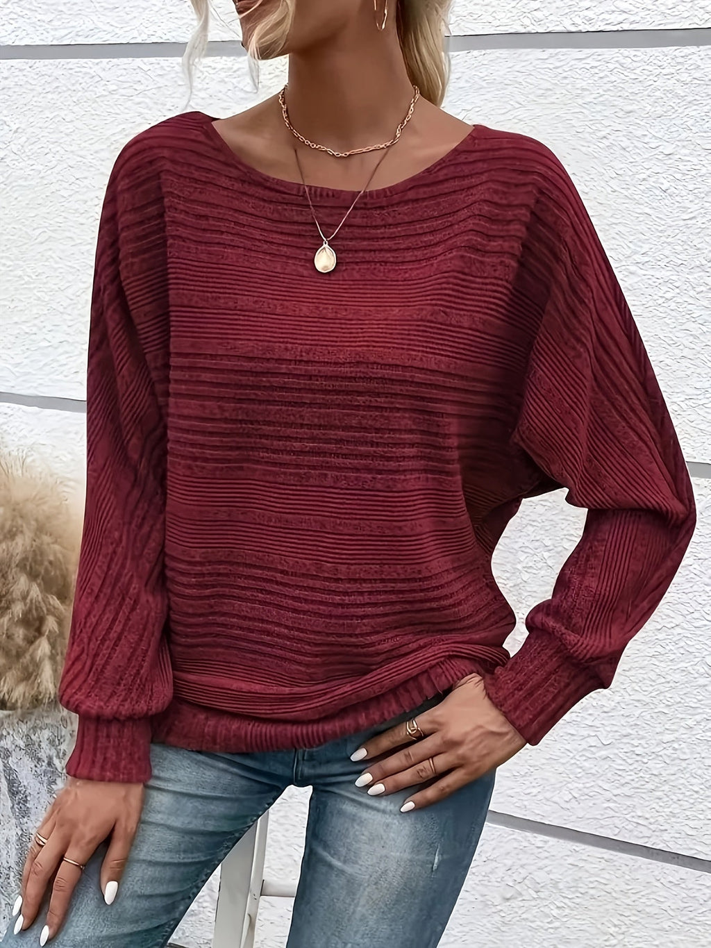 Sophie | Pull décontracté uni à col rond et manches larges