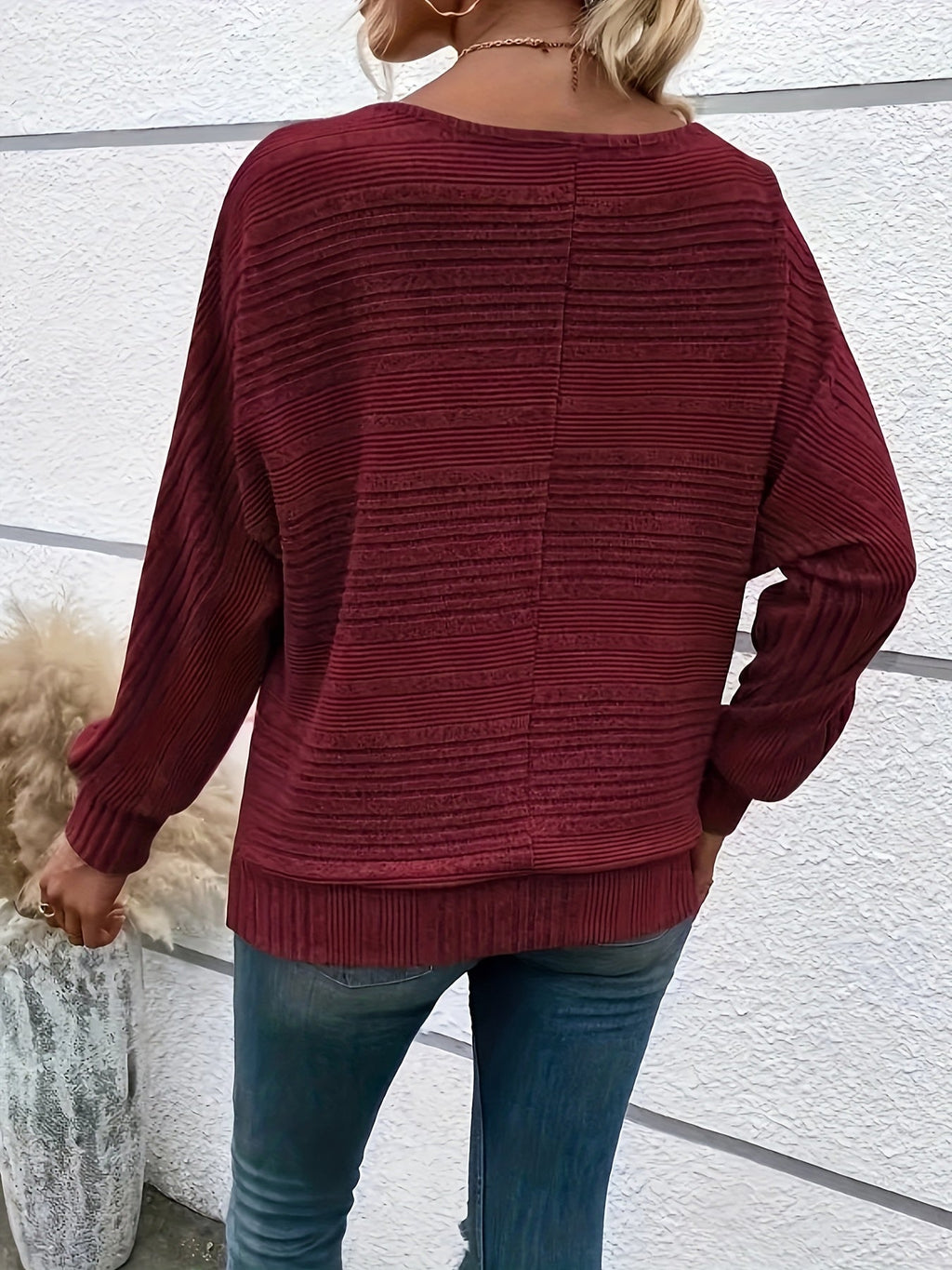 Sophie | Pull décontracté uni à col rond et manches larges