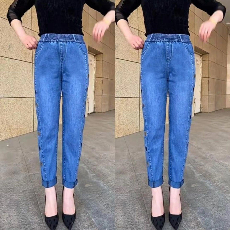 Soraya - Jeans hautement élastiques pour femmes avec broderie de motif cœur