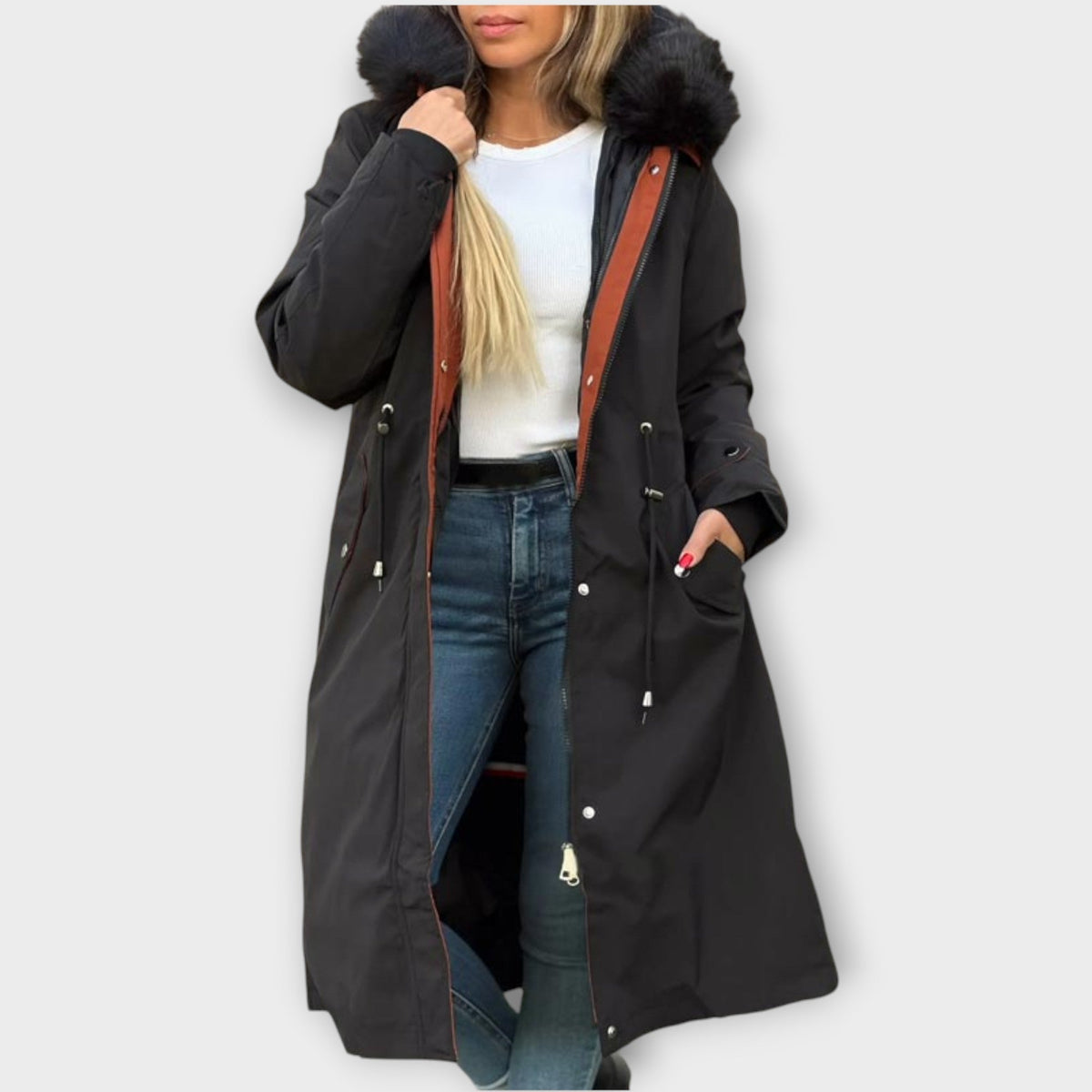 Parka d'Hiver Longue en Similicuir