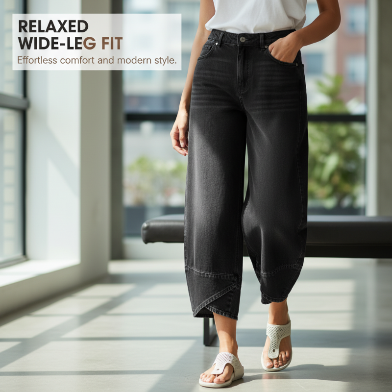Havina - Jean Large Croisé Moderne Pour Femme