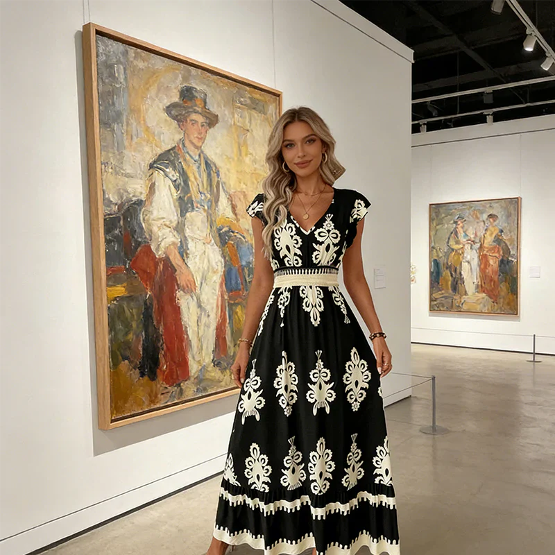 Candela - Robe maxi baroque avec décolleté en V