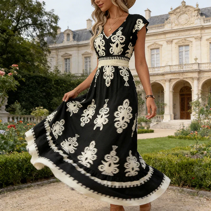 Candela - Robe maxi baroque avec décolleté en V